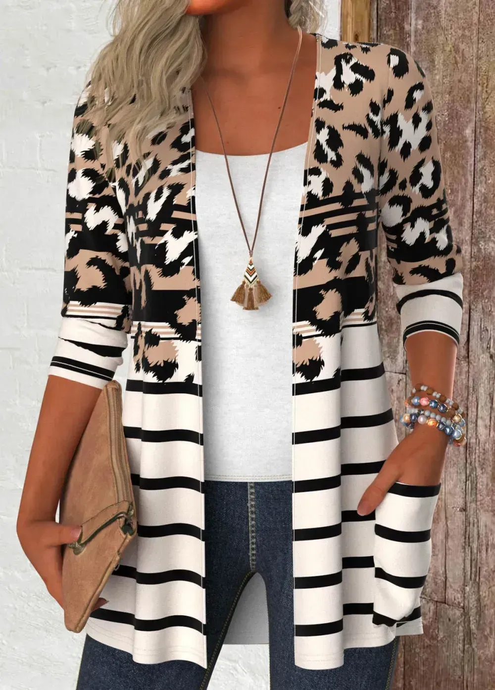Dark Camel Leopard Long Sleeve Light Cardigan