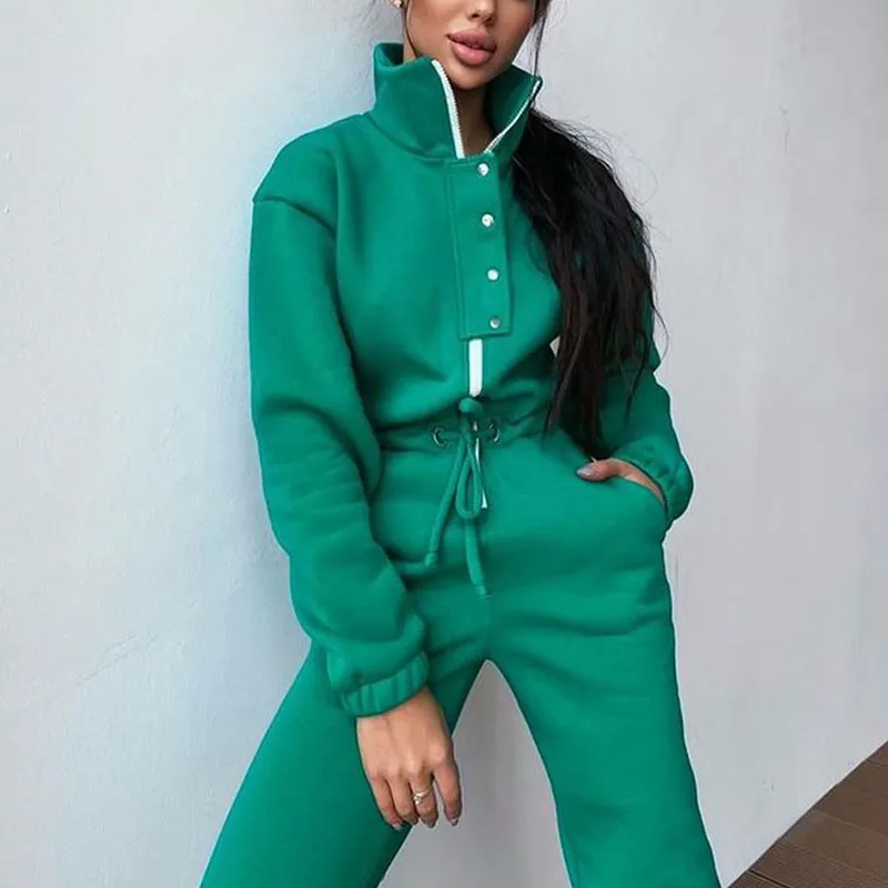 Autumn winter stand collar waist jumpsuit