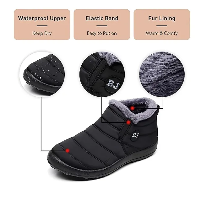 Women's Sneakers Boots Snow Boots Plus Size Winter Boots Daily Fleece Lined Booties Ankle Boots Winter Flat Heel Round Toe Plush Casual Comfort Elastic Fabric Loafer Solid Color Black Red Blue