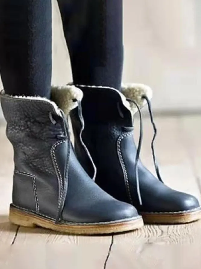 Women Casual PU Boots Full Waterproof Insulated Low Heel Winter Boots
