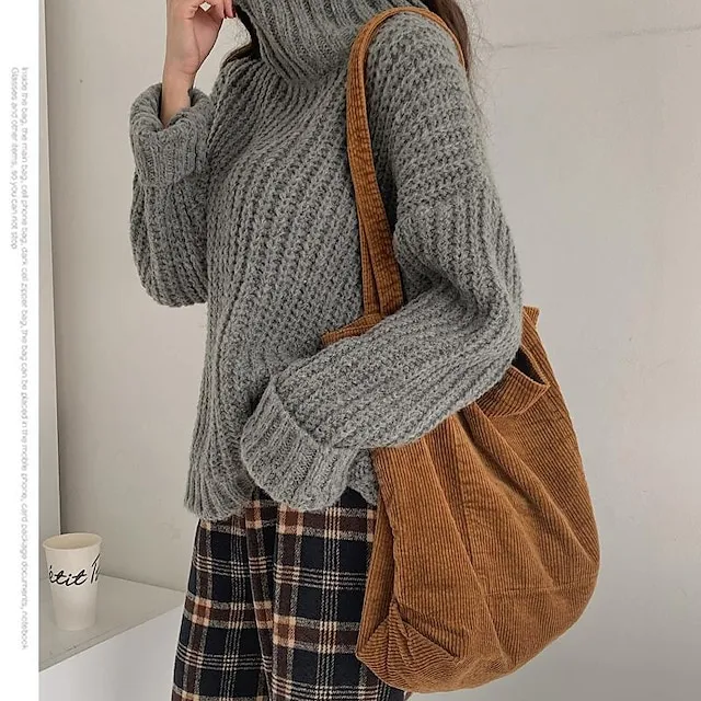 Tote Corduroy Daily Solid Color Black Pink Dark Green