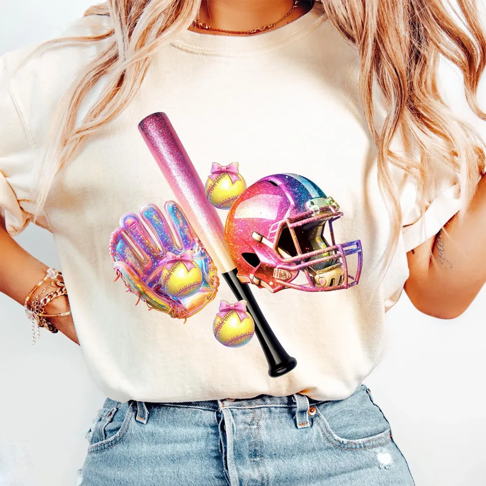 Baseball Day Printed Round Neck Short Sleeve T-Shirt