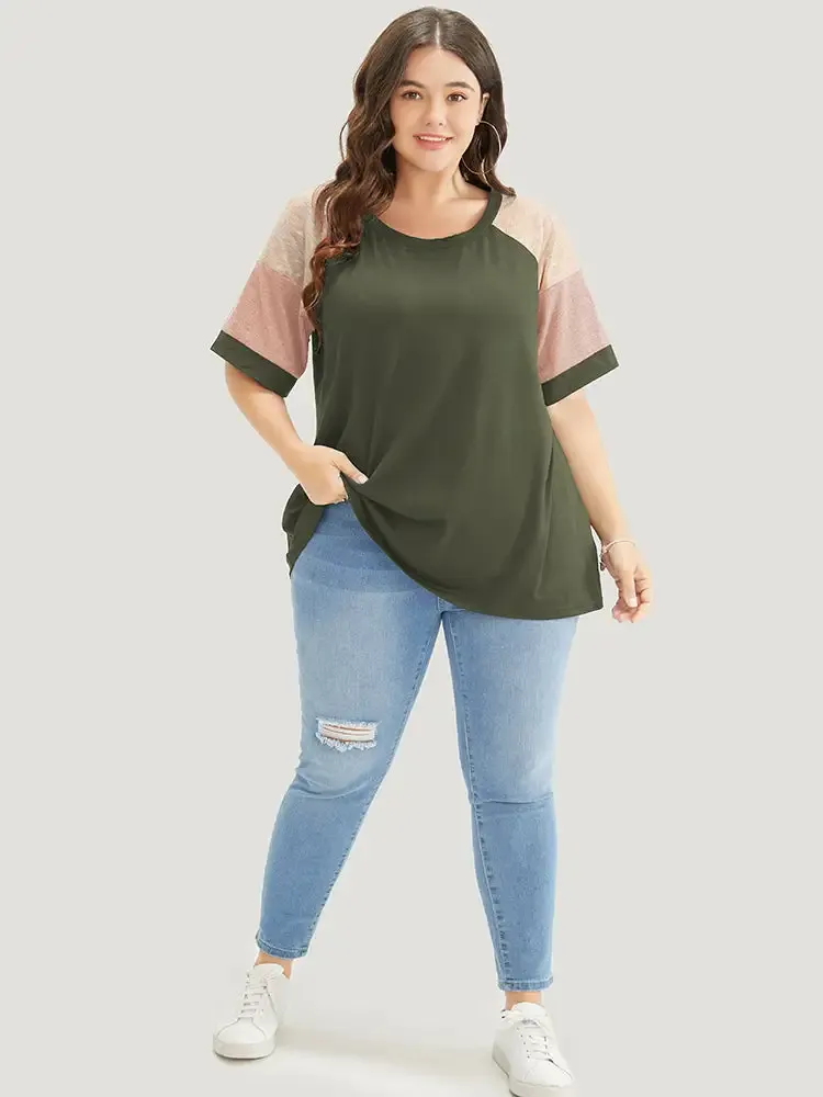 Colorblock Contrast Crew Neck Raglan Sleeve T-shirt