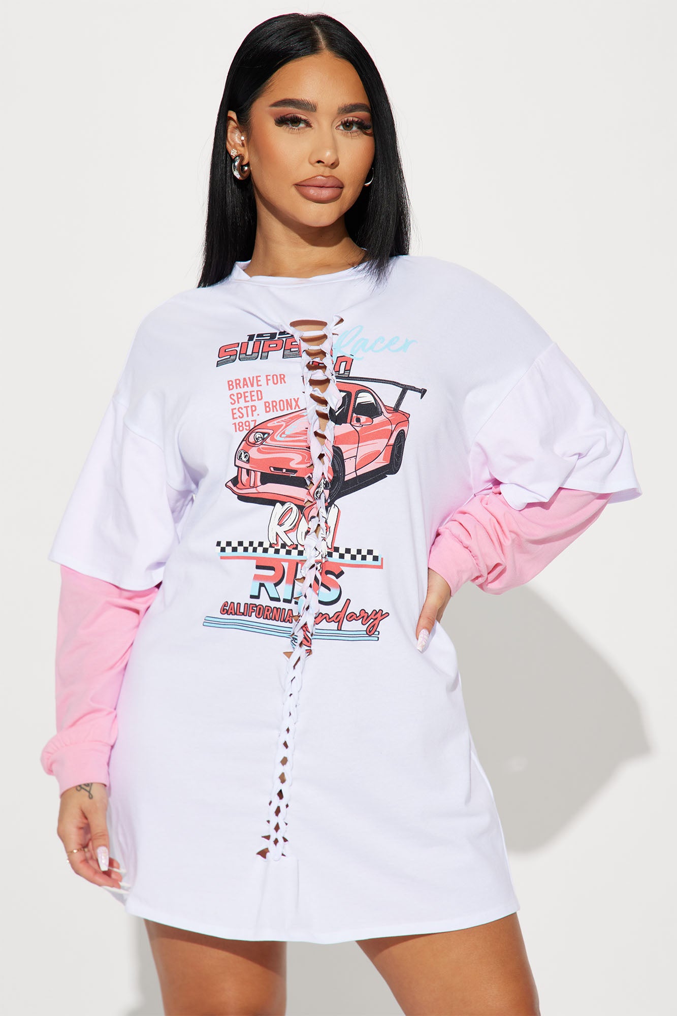 Tatum T-Shirt Dress - White/Pink