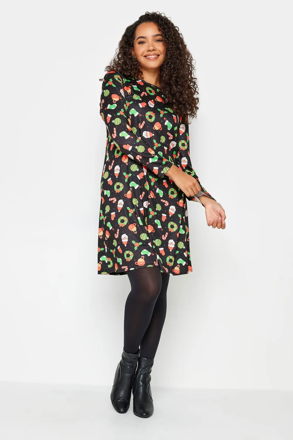 M&Co Black Candy Cane Print Christmas Dress