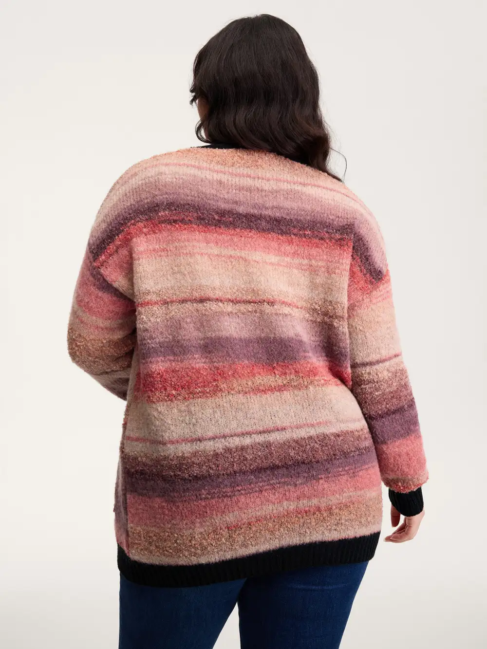 Heather Pockets Contrast Open-Front Cardigan