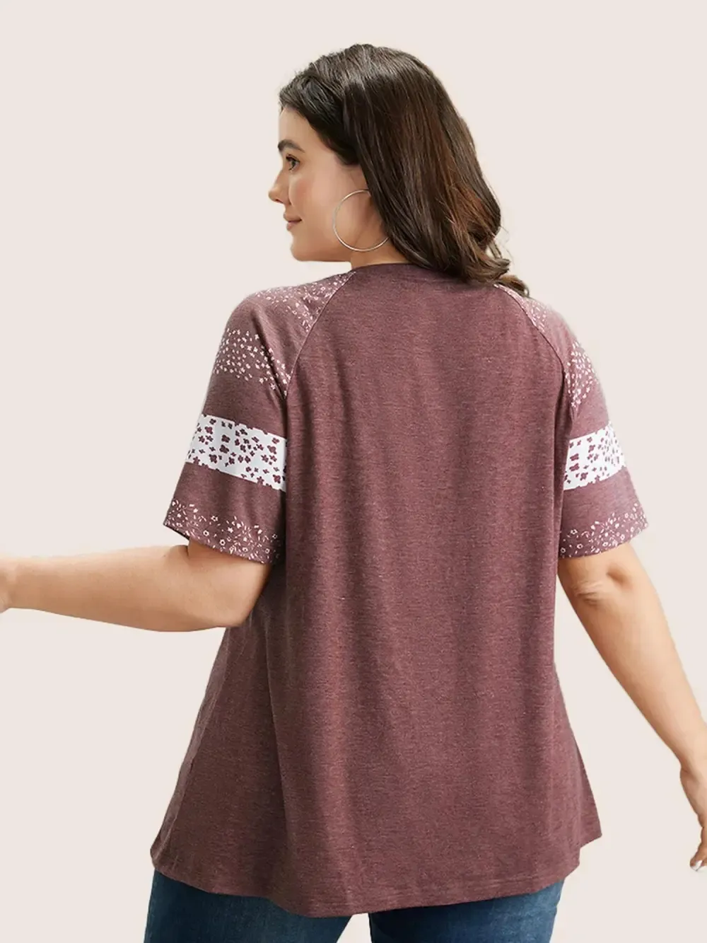 Ditsy Floral Colorblock Contrast Raglan Sleeve T-Shirt