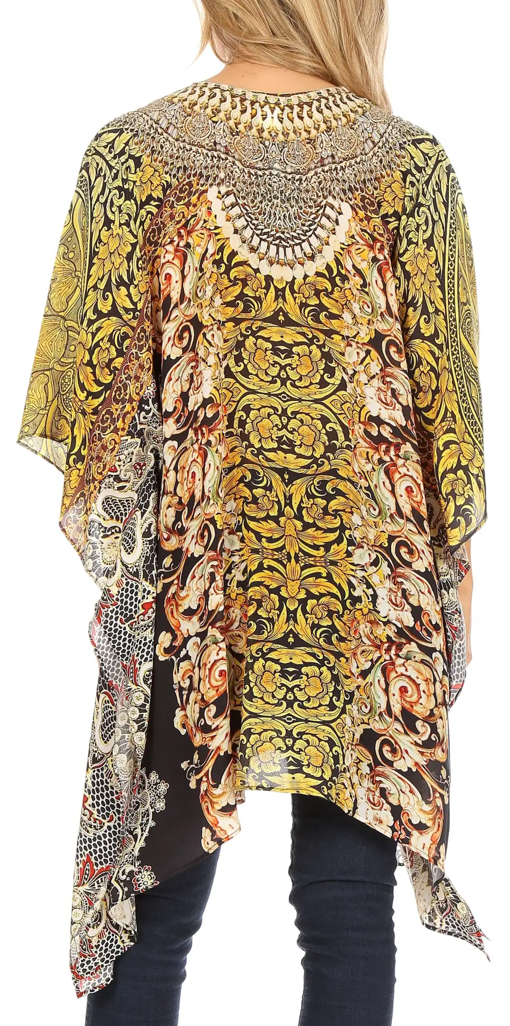 Women's Caftan Poncho Cover up V neck Top Lace up With Rhinestone