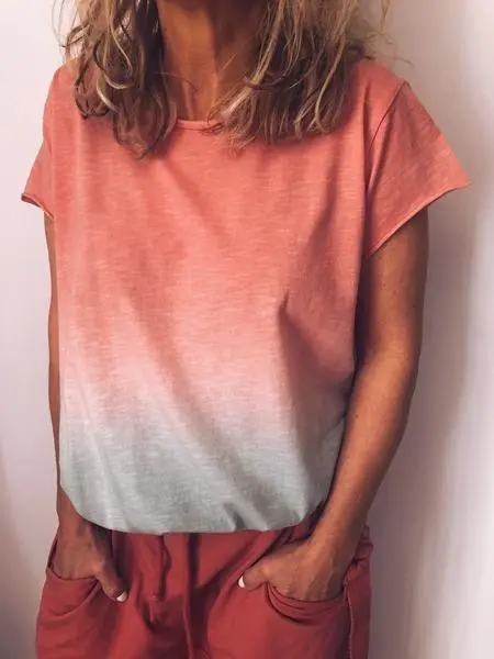 Round Neck Solid Color Tops