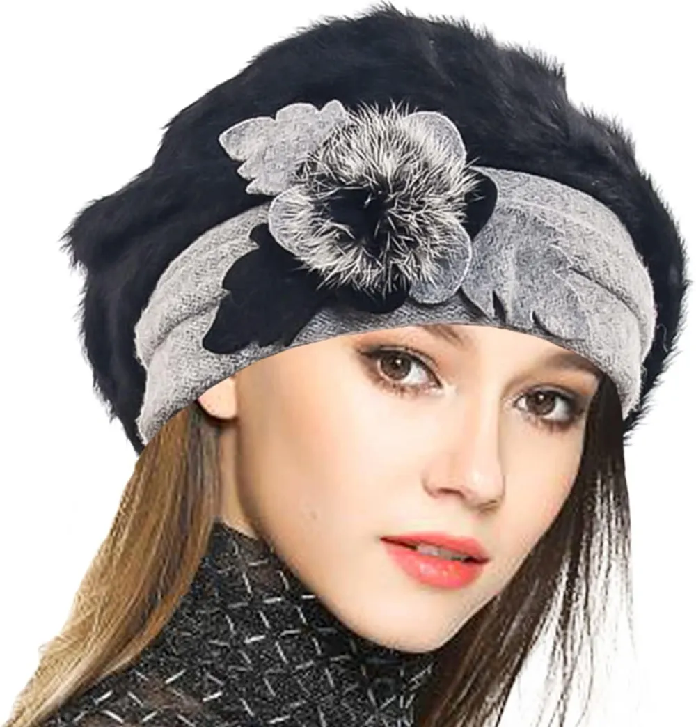 Lady French Beret 100% Wool Beret Floral Dress Beanie Winter Hat