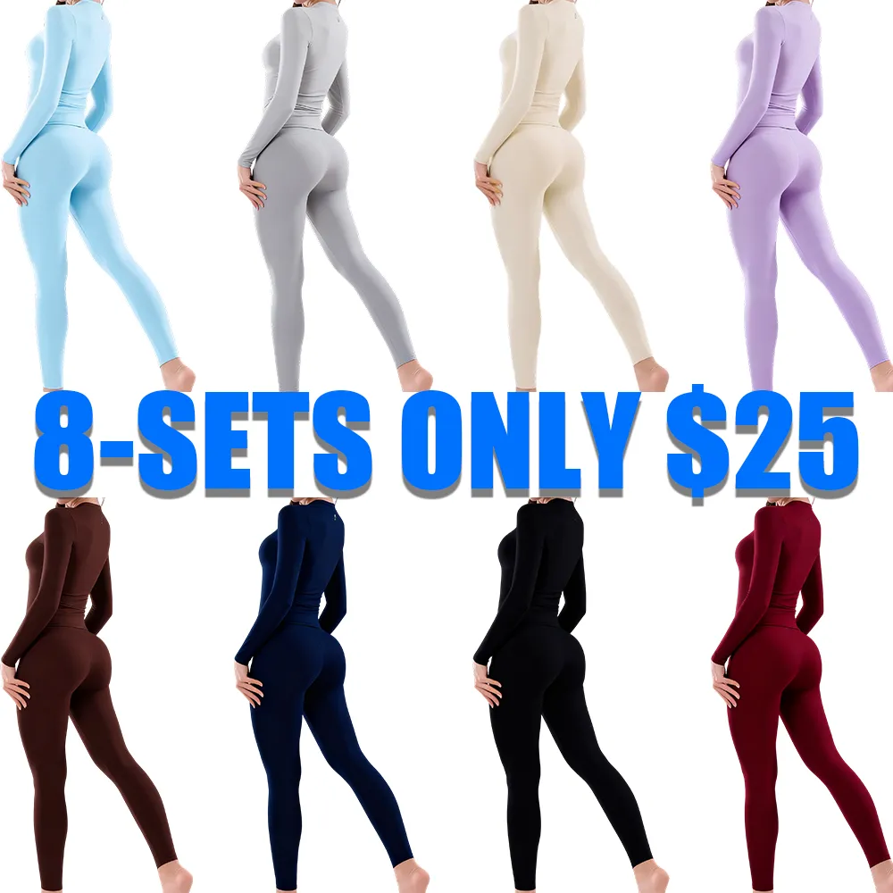 Women’s Yoga Leggings Set – High-Waisted 25” Inseam Pants + Long Sleeve Top