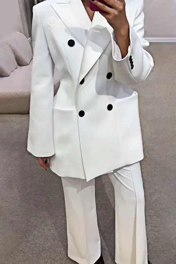 Women's Fashion Solid Color Collar Jacket and Pants Two Piece Set