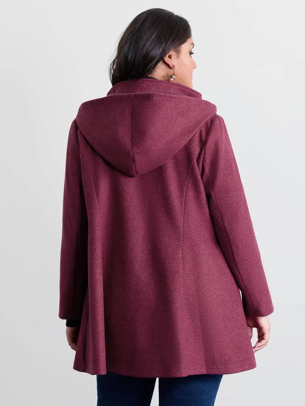 Hooded Pleated Pockets Waist-Defining Coat