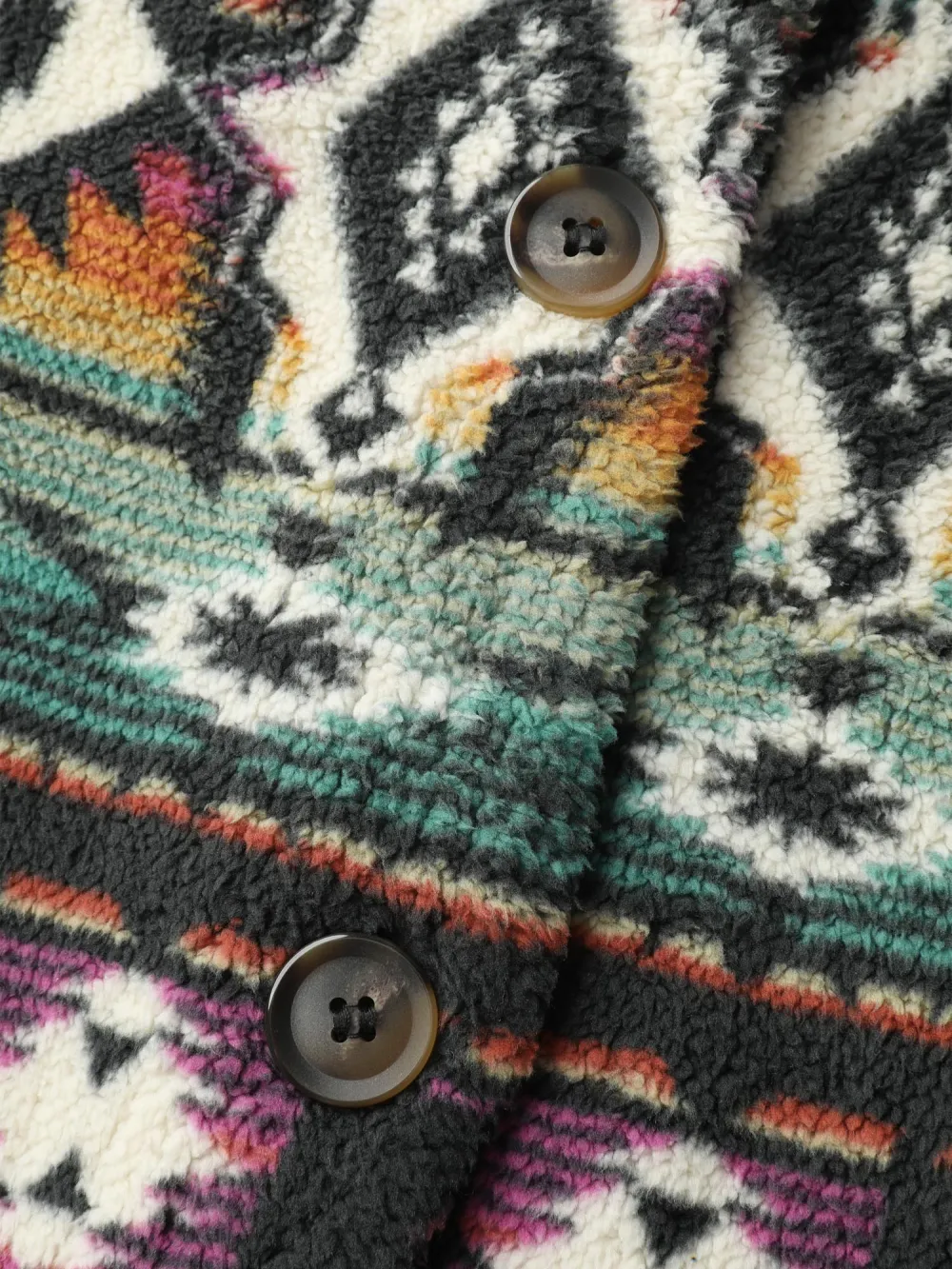 Geometric Velvet Button Pockets Coat