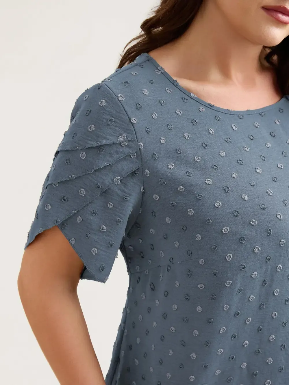 Textured Color Contrast Petal Sleeve Blouse