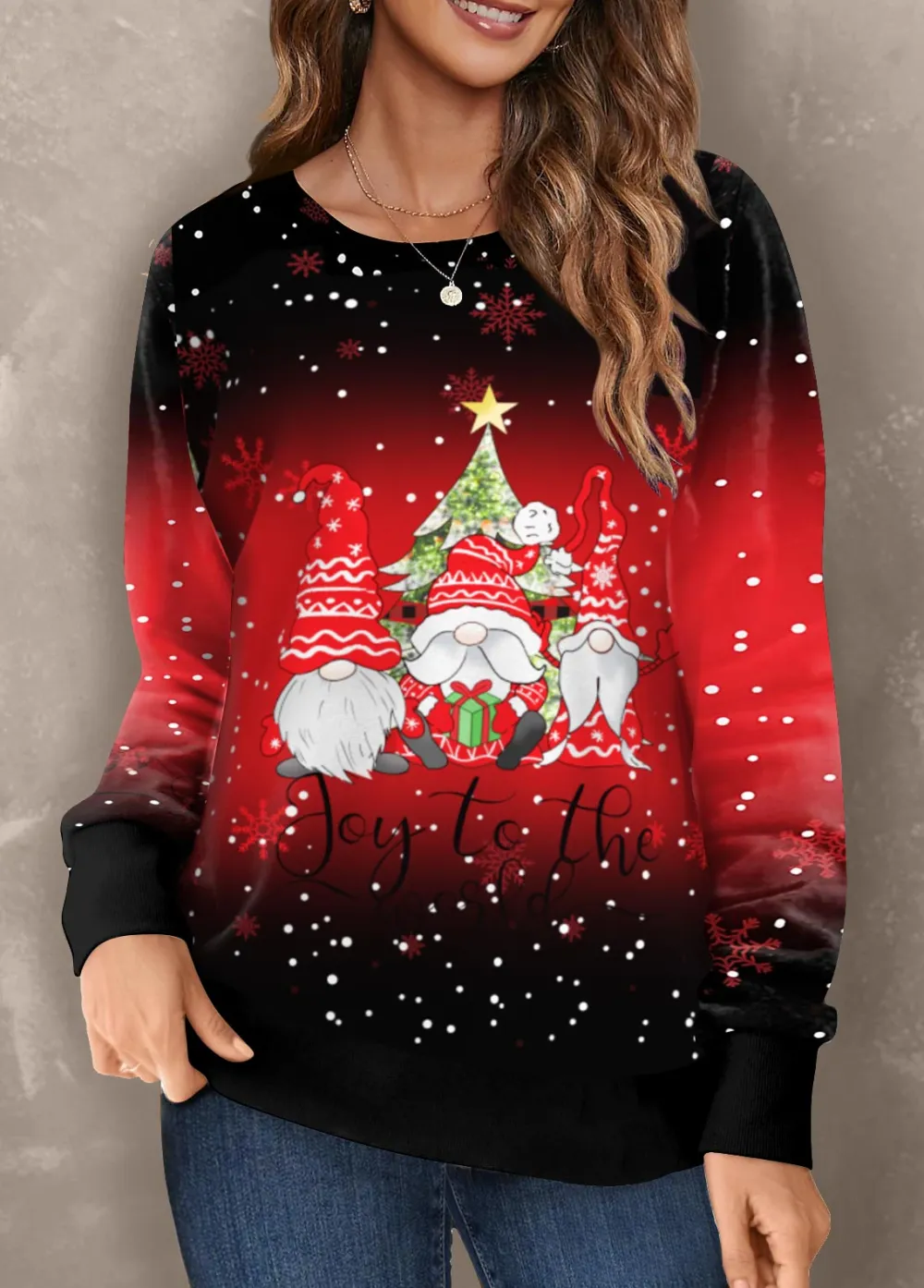 Christmas Santa Claus Print Red Long Sleeve Sweatshirt