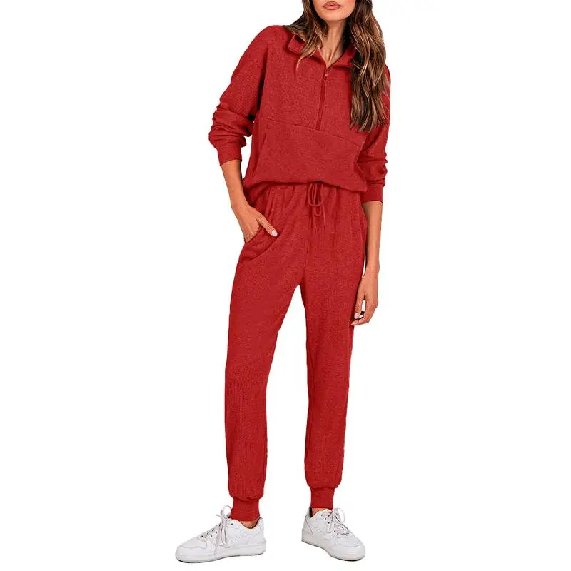 Autumn Essential Women's 2-Piece Half-Zip Sweatsuit – Comfy Pullover & Joggers Set
