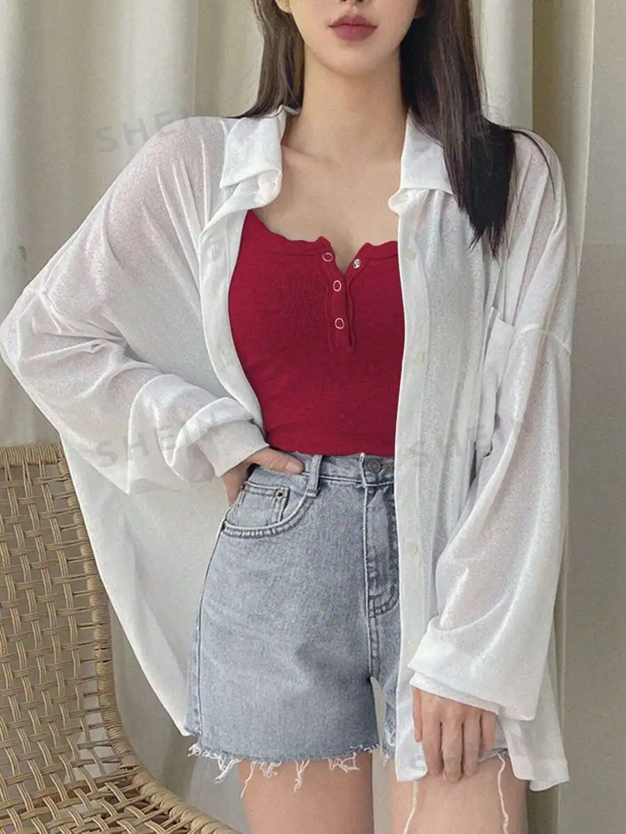 DAZY Solid Button Front Tank Top For Summer