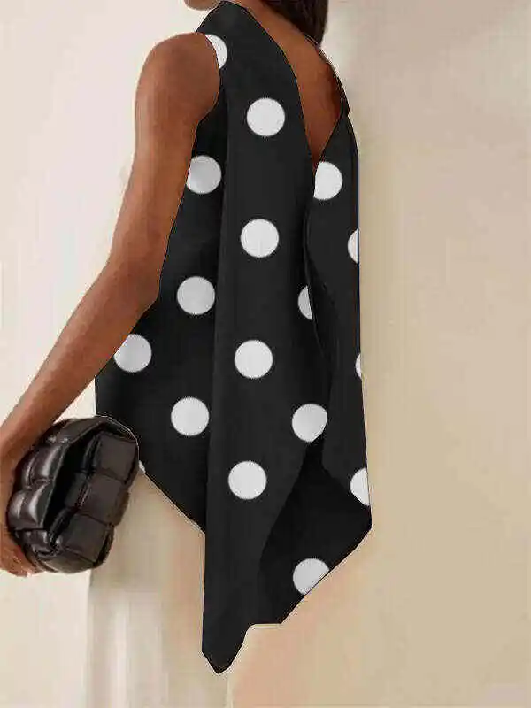 Fashion Polka Dot Asymmetric Split-Joint Sleeveless Vest