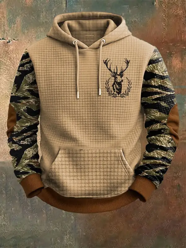 Men's Vintage Western Elk Print Jacquard Hoodie