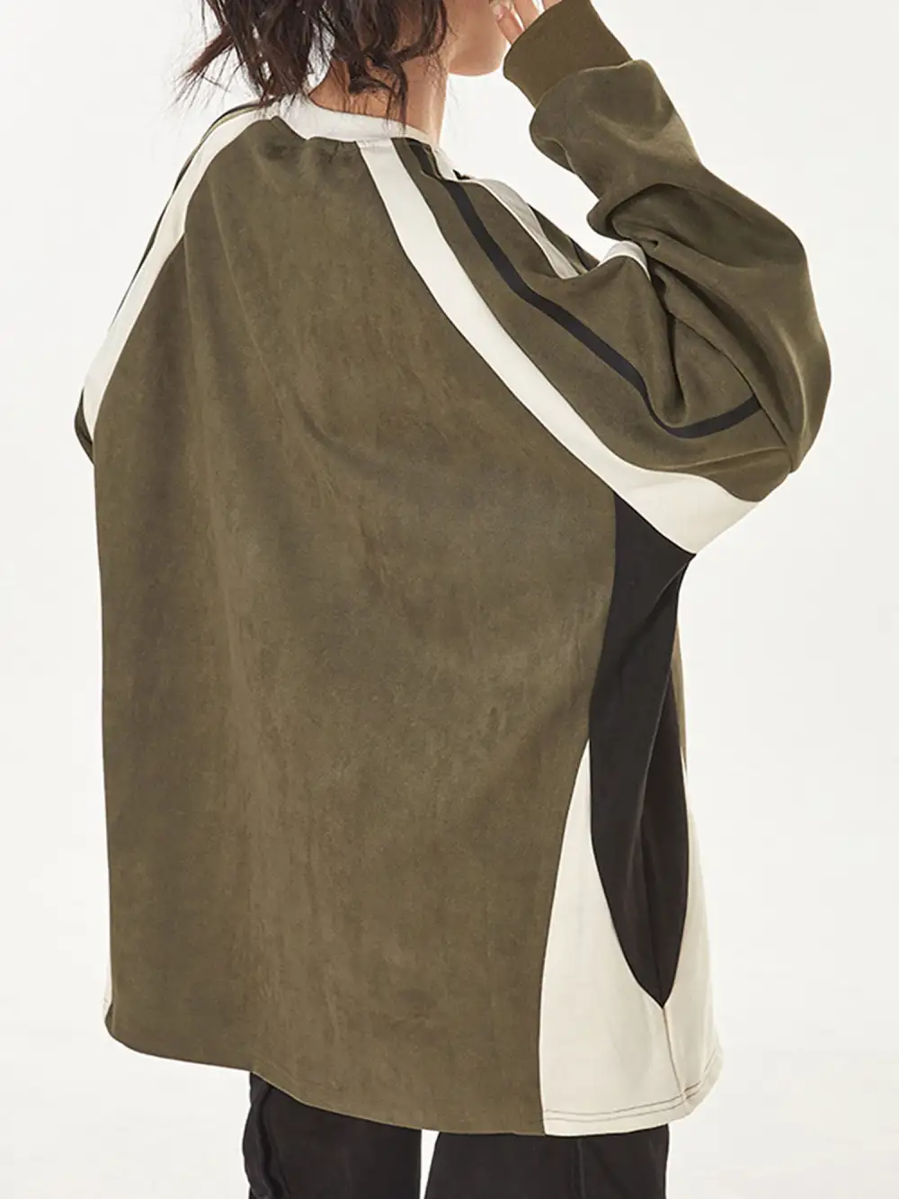 Patchwork Color-Blocked Raglan Embroidered Sweatshirt