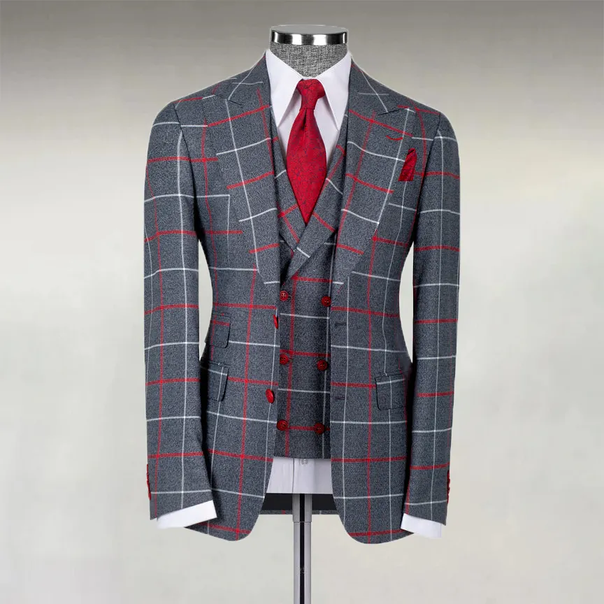 Men's Business Contrast Plaid Two Button Lapel Blazer