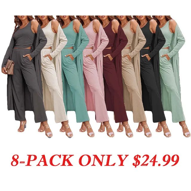 Pajama Set 3 Piece Lounge Set Drawstring Side Sweatsuit