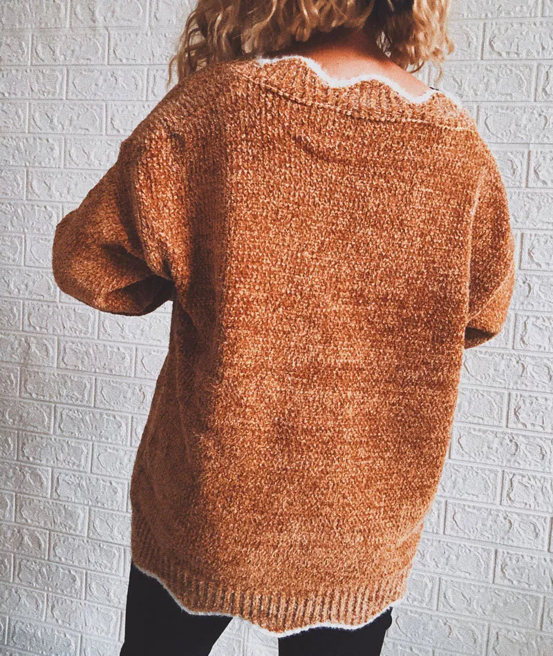 Wave Edge V-Neck Casual Sweater