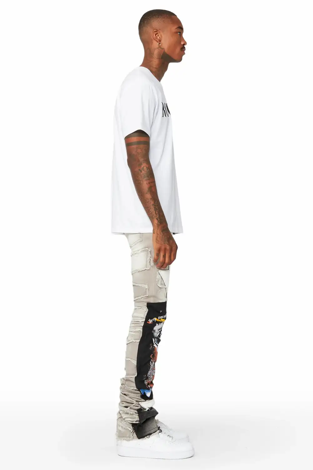 Brave Grey Wash Patchwork Super Stacked Jean