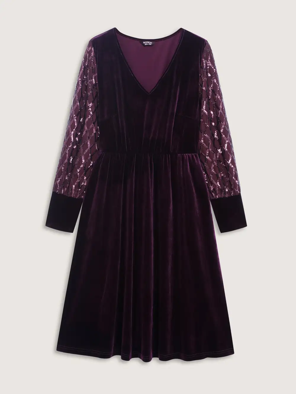 Velvet Sequin Sheer Sleeve Midi Dress