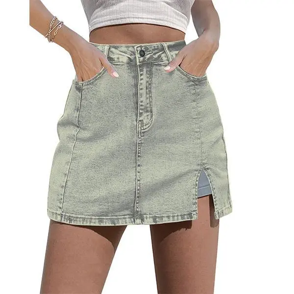 Women’s High Waisted Denim Skort with Side Slit