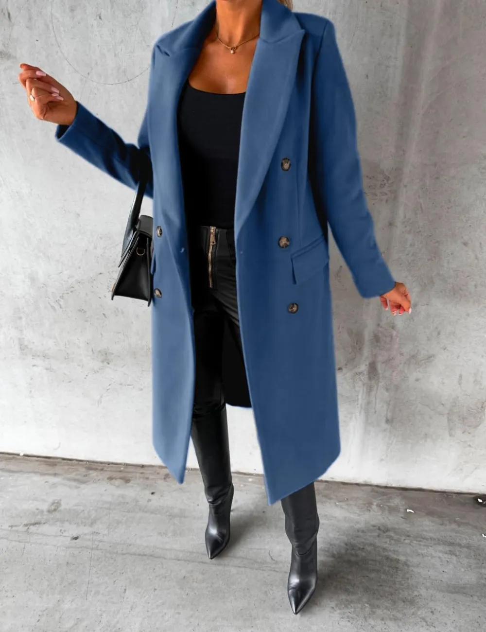 Womens Long Wool Coat Double Breasted Trench Coat Fall Winter Clothes