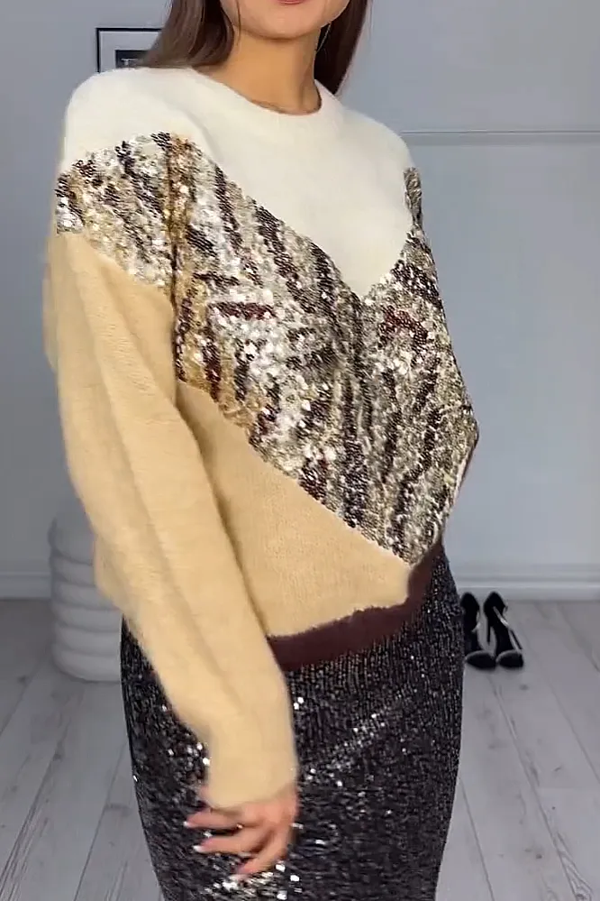 Women's fashion leopard print sequined sweater