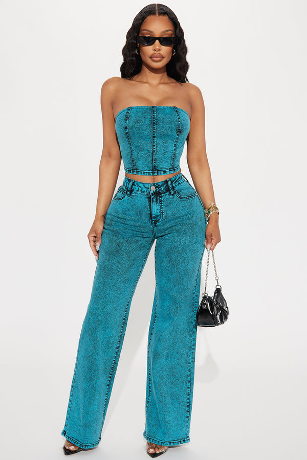 Cyan Stretch Straight Leg Jeans - Teal