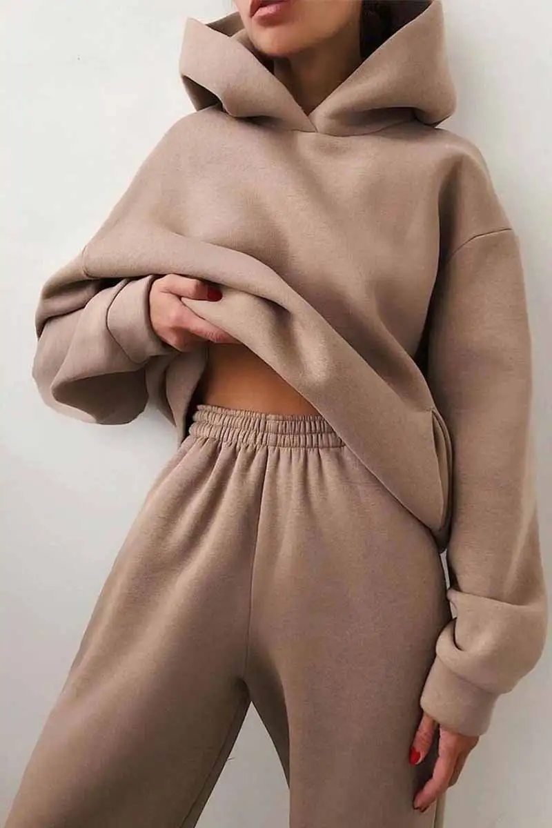 Two-Piece Solid Color Casual Hooded Sweater（4 colors）