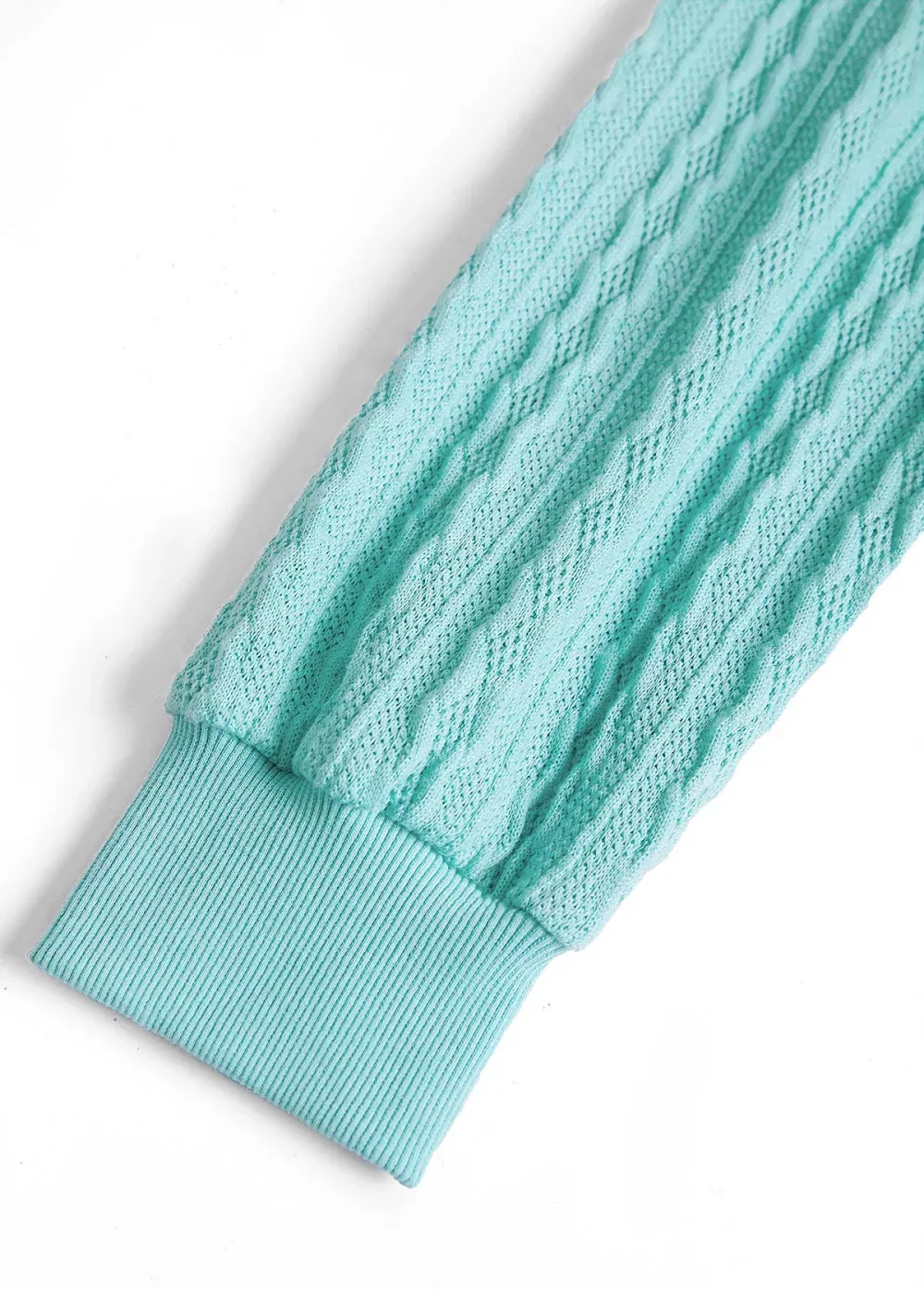 Mint Green Zipper Geometric Print Long Sleeve Sweatshirt