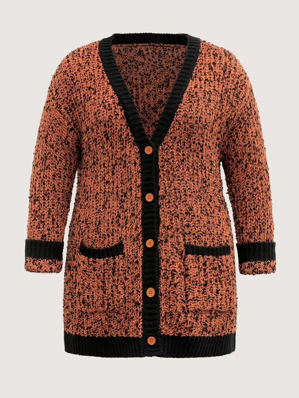 Textured Color Contrast Edges Pockets Cardigan