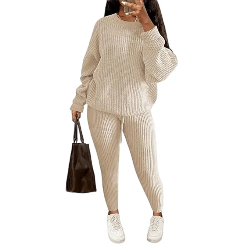 Women's Fall/Winter Solid 2-Piece Knit Set