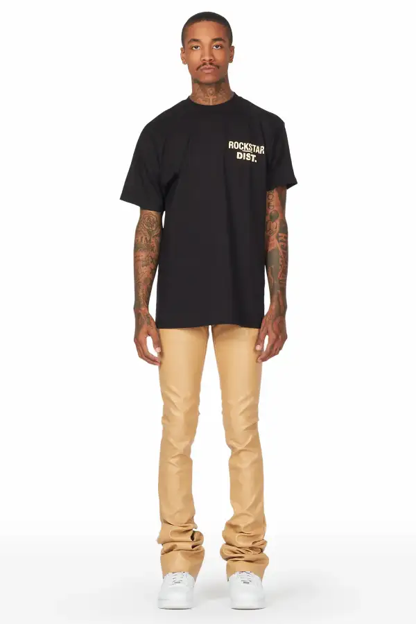 Lake Black T-Shirt & Ricky Tan PU Super Stacked Jean Bundle