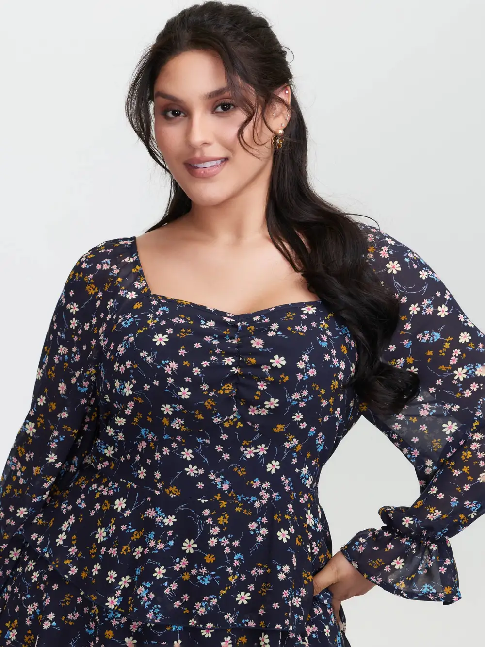 Chiffon Floral Sweetheart Neckline Mini Dress