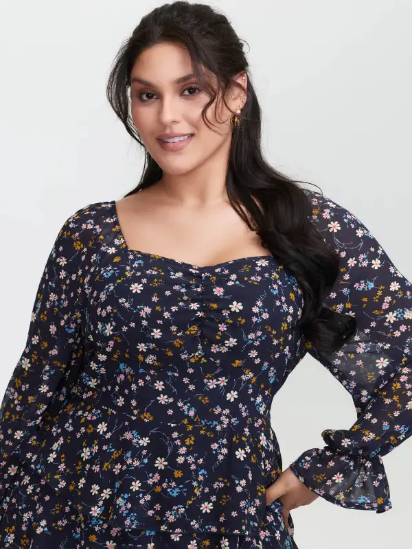 Chiffon Floral Sweetheart Neckline Mini Dress