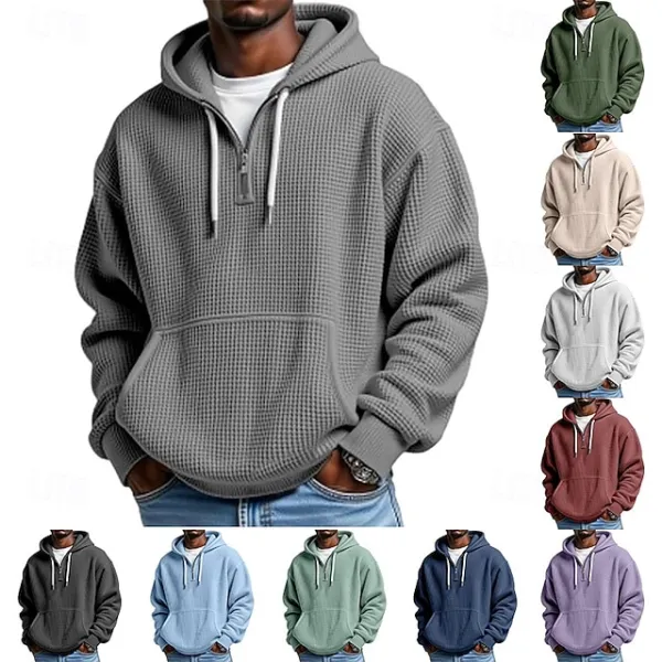 Men's Hoodie Waffle Hoodies Quarter Zip Hoodie Apricot White Light Green Army Green Red Hooded Plain Kangaroo Pocket Textured Sports & Outdoor Casual Daily Streetwear Cool Sportswear Fall Spring