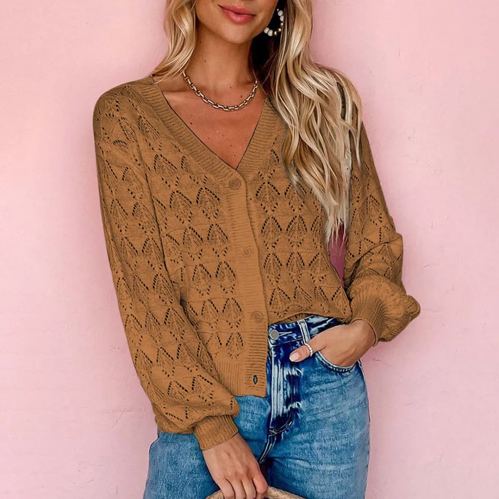 Solid Colors Jacquard Weave Casual Cardigan