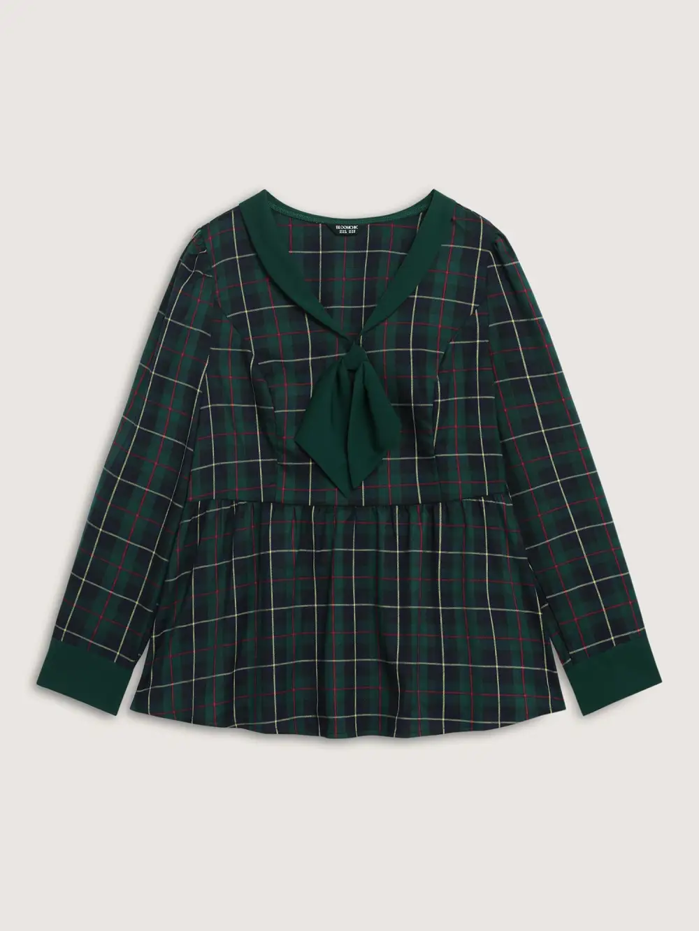 Check Pattern Lapel Tie Blouse