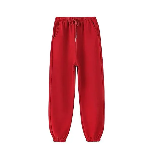 Women's Fleece Lined Sweatpants Joggers Black Pink Light Grey Solid Color Drawstring Daily Basic S Fall Winter