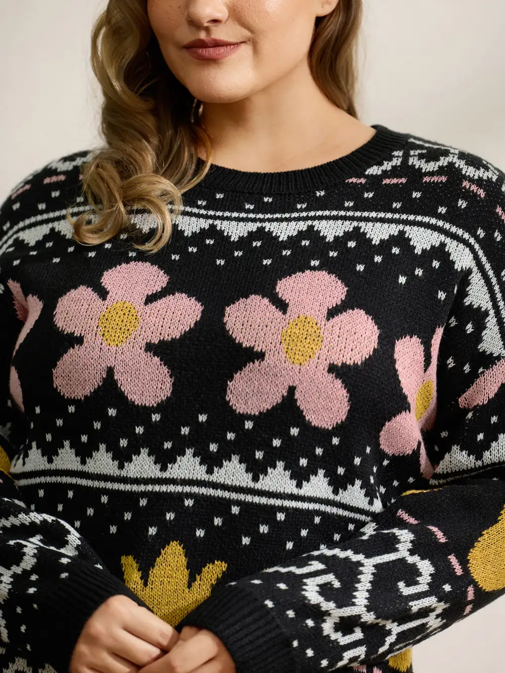 Jacquard Floral Garden Pattern Pullover