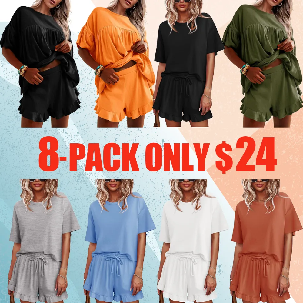 Women's 2 Piece Pajama Set – Ruffle Sleeve Top & Shorts Lounge Outfit