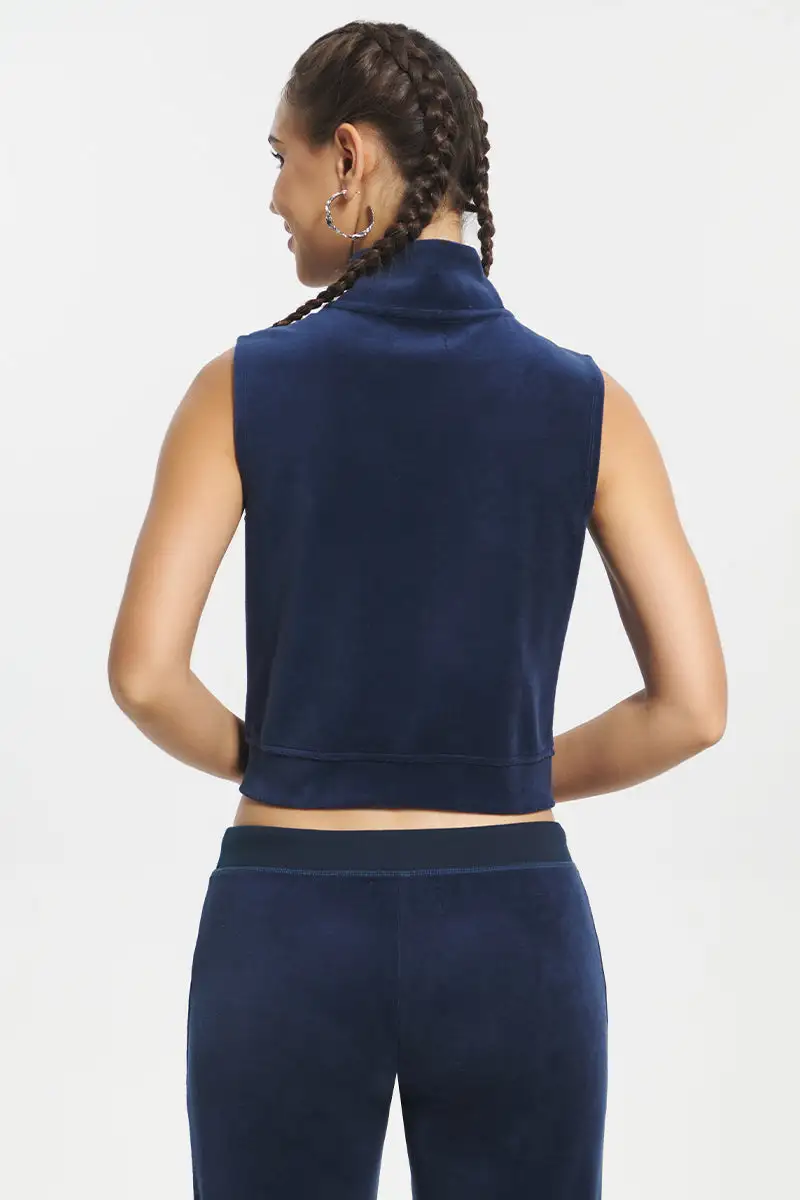 Mockneck Cotton Velour Zip-Up Vest