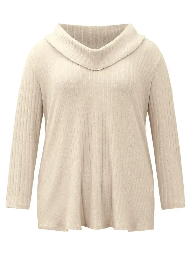 Plain Rib Knit Cowl Neck T-Shirt