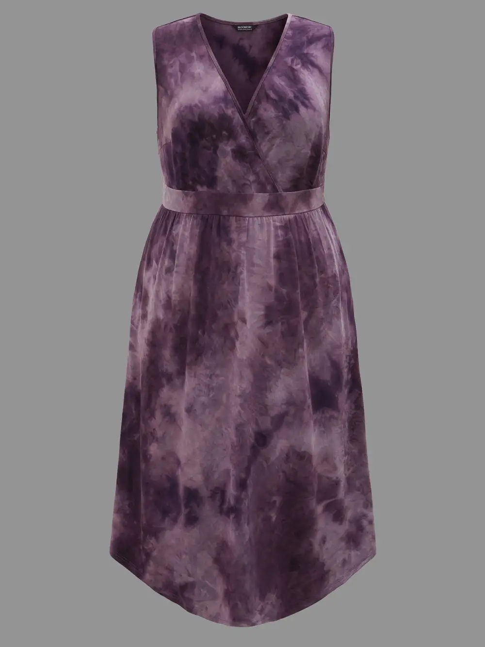 Tie-Dye Surplice Neck Curved Hem Midi Dress